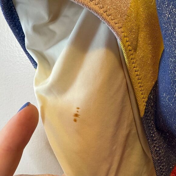 ANTHROPOLOGIE SOLID & STRIPED Anne-Marie One-Piece Swimsuit Purple Yellow Red L - Picture 9 of 9